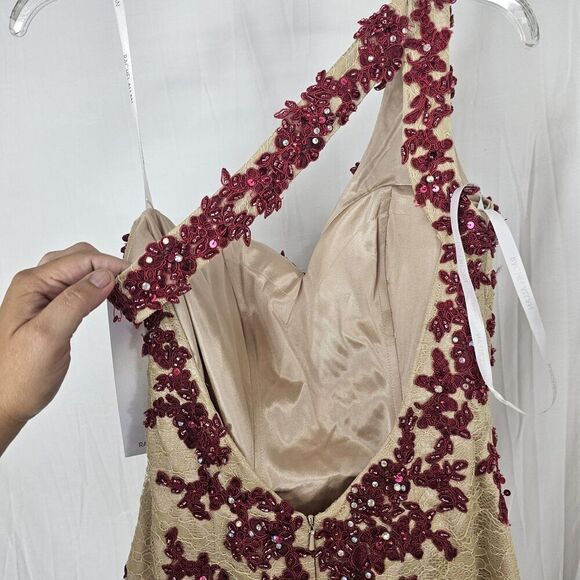 Rachel Allan Formal Dress One Shoulder Wine Latte Beaded Short Prom Evening Sz 4 - Picture 8 of 8